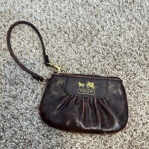 Coach leather wristlet dark brown